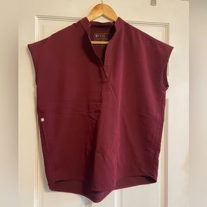 FIGS Rafaela Oversized Scrub Top Burgundy Size Small Gently Used Great Condition